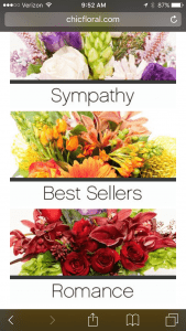 A mobile-ready site which breaks arrangements down by categories makes it easy for customers to shop with The Enchanted Florist in Ashland, Oregon. 
