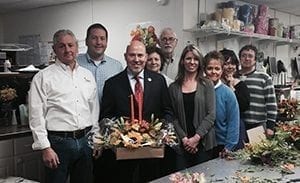 On Nov. 23, Rep. Tom MacArthur (R-N.J.), center, spent about 30 minutes visiting Flowers By Addalia in Toms River, New Jersey. From left: Tom Addalia, Skip Paal,AAF, Linda Leonard, Tony Rullis, Kim Currie, Kathy Steinbaugh, Sharon Zaccagna and Gerald Hakim. 