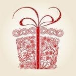 stock image of a present with red floral designs