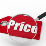 Price tag graphic with magnifying lense