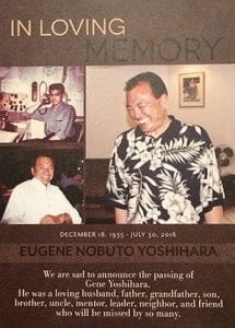 Gene Yoshihara requested people send flowers and “spread smiles” in lieu of a traditional funeral service. 