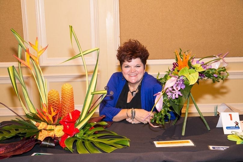 Sandy Schroeck, AIFD, PFCI, freelance designer, floral educator and product consultant of Trend on Design in Eden Prairie, Minnesota, placed second in “Crying in the Chapel.”