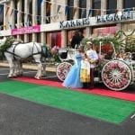Karin’s Florist in Vienna, Virginia, decked out a Cinderella carriage to celebrate its 60th anniversary during the Annual Vienna Halloween Parade. The shop received glowing media coverage, thanks to smart planning and the happy coincidence that the parade and a local performing arts center also were celebrating anniversaries on the same day. http://www.karinsflorist.com/blog/