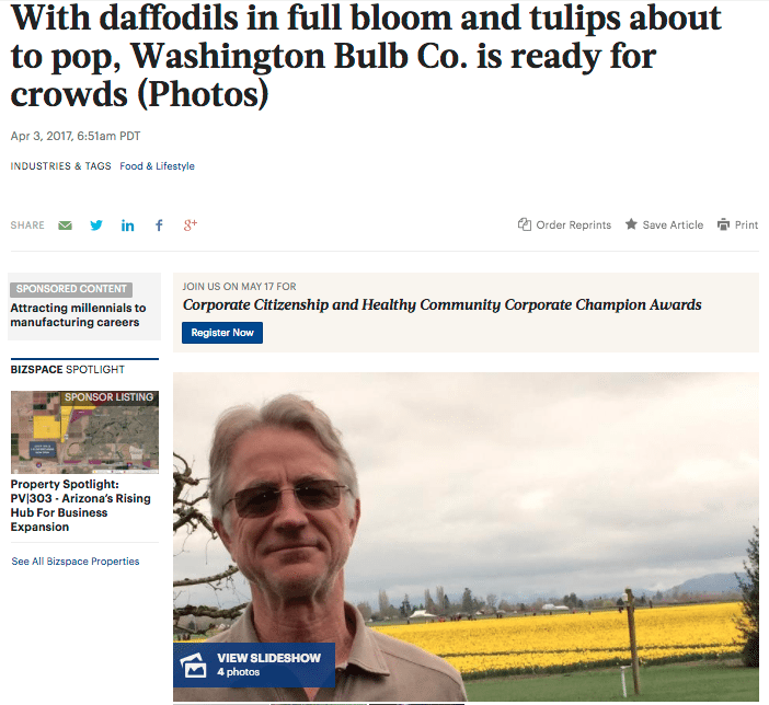 Business Newspaper Details Excitement Leading to Blooms at Washington Bulb Co.