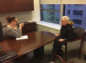 Kelli Ellis (right) records an impromptu video with an editor at American Spa, to be used in the publication’s digital channels to reach its readership of nationwide spa owners.