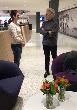 Spokesperson Kelli Ellis gets in her final messages in the last few minutes of her meeting with an editor from Real Simple magazine.