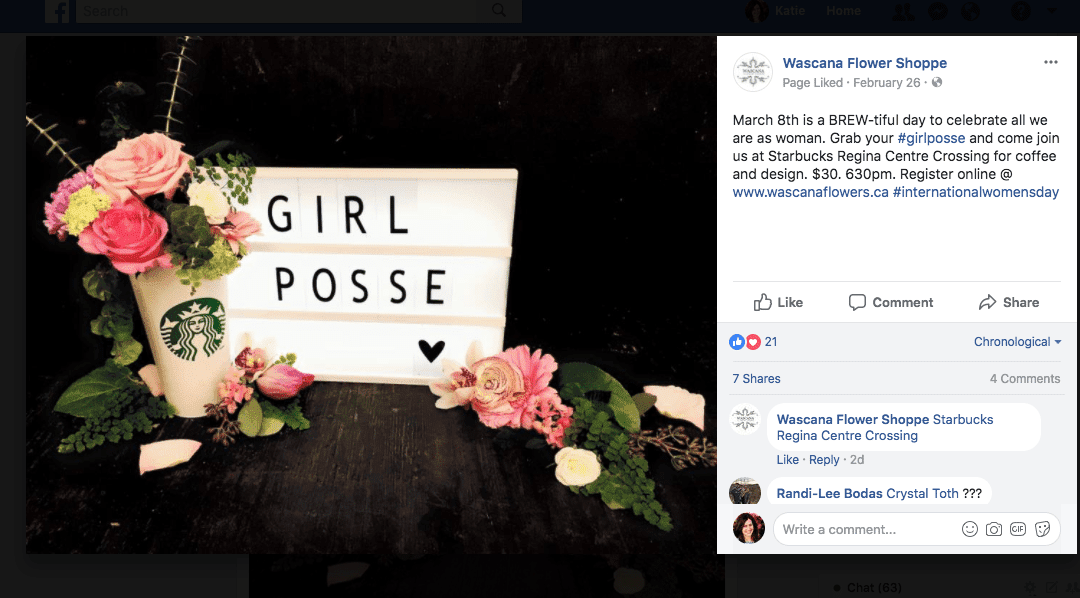 Saskatchewan Florist To ‘Pop Up’ in Starbucks for Women’s Day