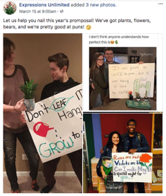 Expressions Unlimited in Greenville, South Carolina, pitches flowers and plants as the perfect finishing touch for promposals.