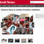 Jerome Raska, AAF, AIFD, PFCI, co-owner of Blumz…by JR Designs delivers an arrangement to Aretha Franklin’s visitation service Tuesday, Aug. 28, in Detroit.