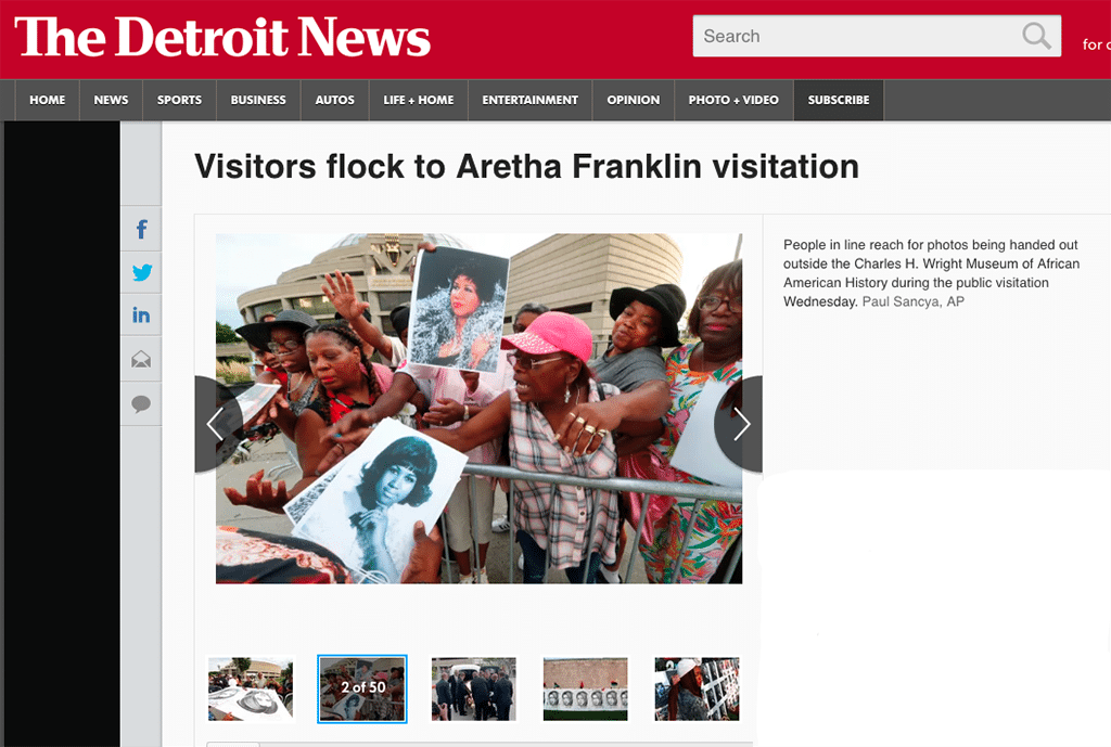 Jerome Raska, AAF, AIFD, PFCI, co-owner of Blumz…by JR Designs delivers an arrangement to Aretha Franklin’s visitation service Tuesday, Aug. 28, in Detroit.