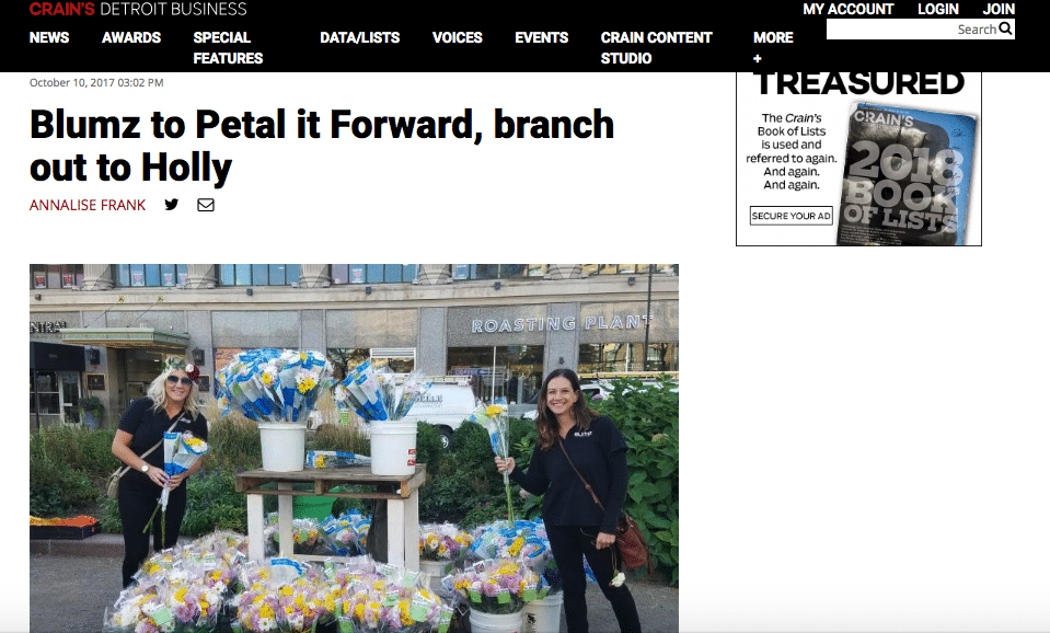 Blumz by JR Designs will Petal It Forward Oct. 24, 2018