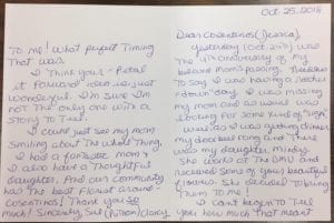 Cosentino Florist of Auburn New York was among the many participants to receive handwritten notes of gratitude after the event.