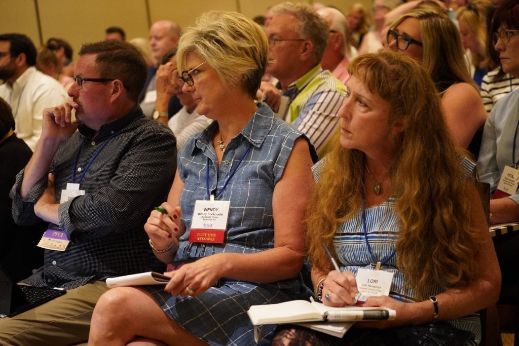 A packed crowd—including Wendy Rockcastle of Rockcastle Florist in Rochester, New York, and Lori Haveman of Kennedy’s Flower shop in Grand Rapids, Michigan—hear about trends and technology coming toward the industry during The Future of the Retail Florist” educational session.