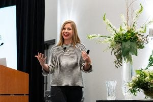 Social media marketing pro Crystal Vilkaitis of Crystal Media group encouraged attendees to “pick one new thing to do in social media this week” during her presentation.